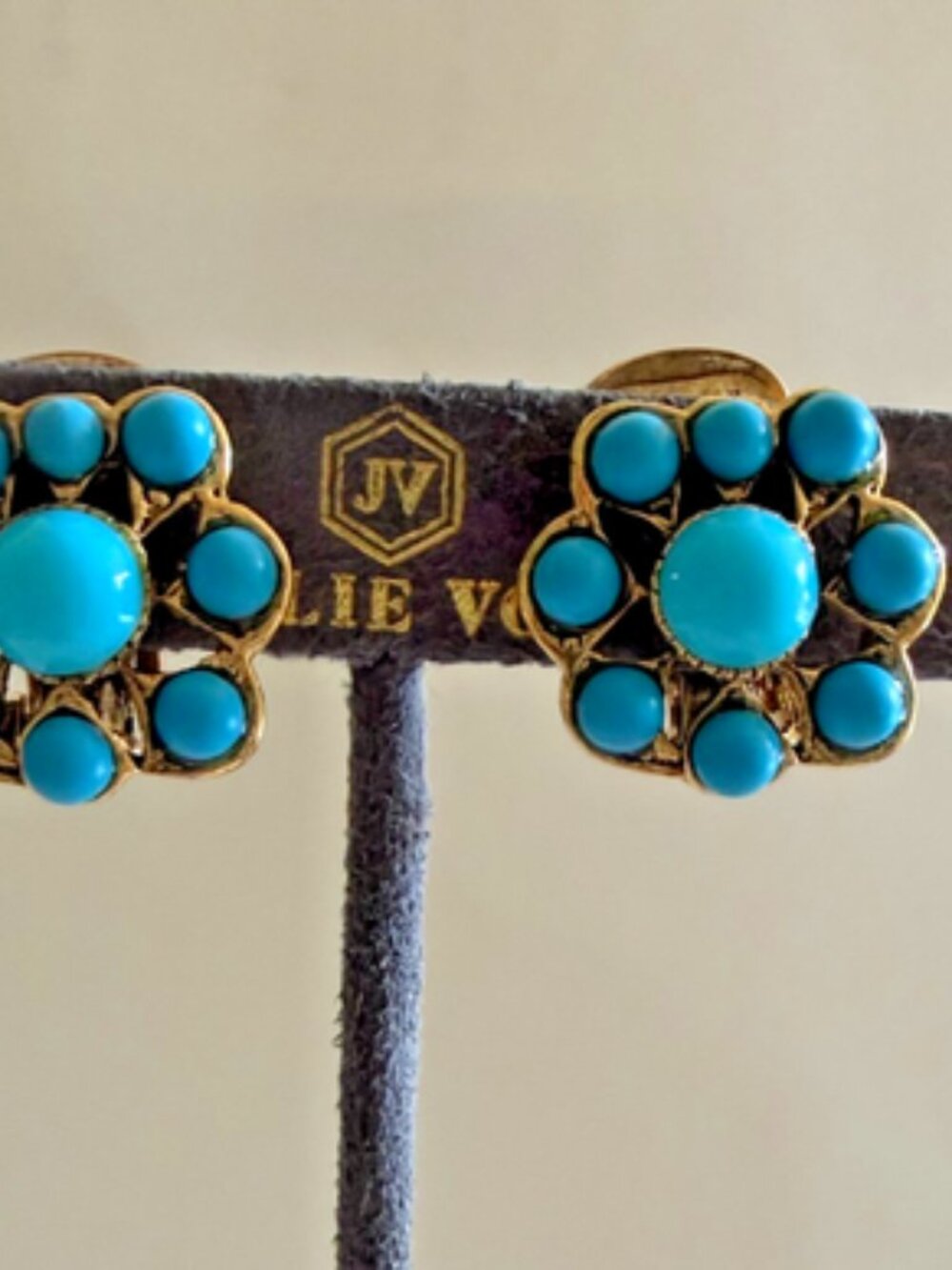 Vintage Signed KJL Kenneth Jay Lane Turquoise & Gold Plated Earrings